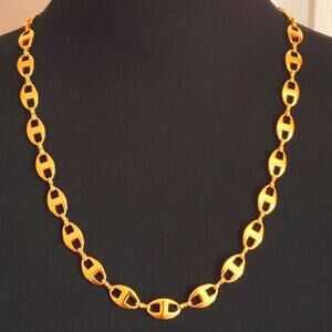 Gold Plated Mariner Link Anchor Chain Retro Necklace Oval Classic 1980s Vintage